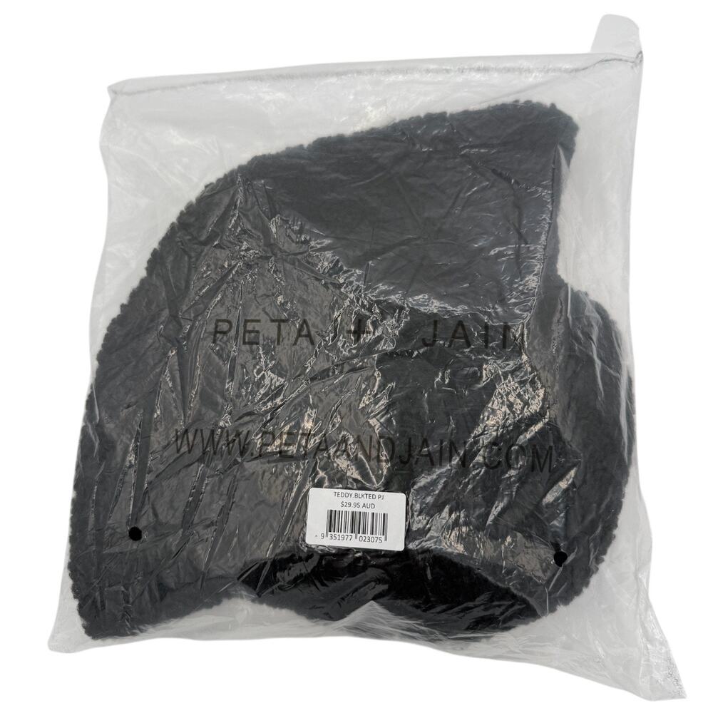 Peta + Jain Fuzzy Teddy Bucket Packable Beach Sun Hat in Black with Gold Logo - Picture 4 of 4